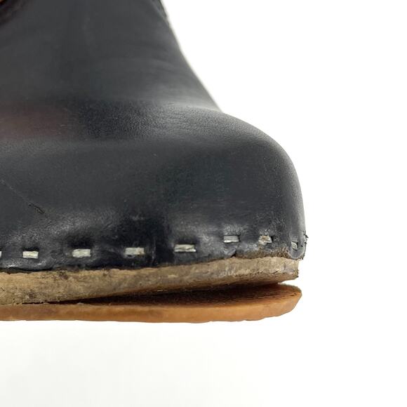 Hasbeens Swedish Black‎ Leather Women's Wooden Heeled Ankle Boot Buckle 40 - 9.5 - Picture 8 of 9